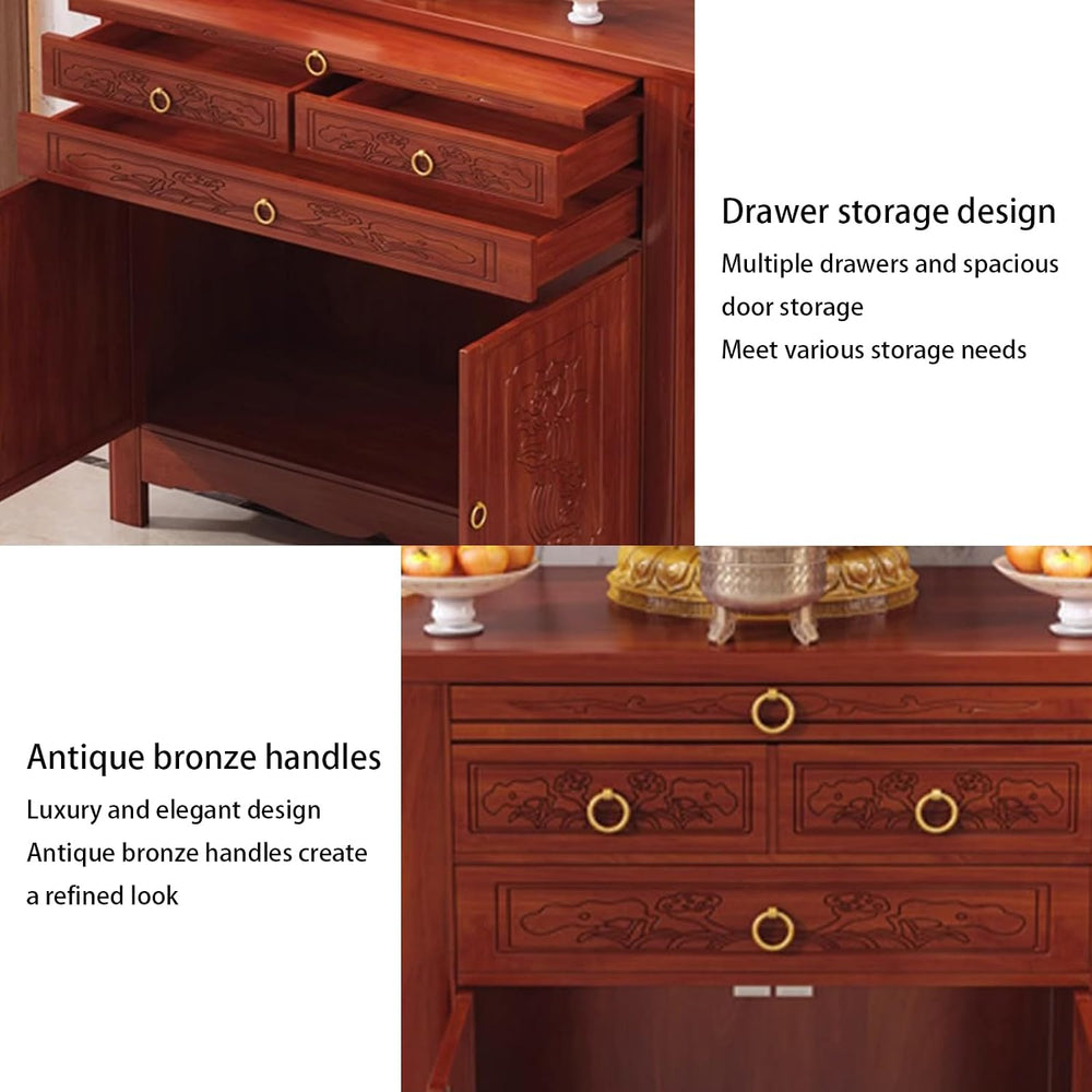 Large-Capacity Prayer Cabinet, Altar Table with Drawers, Solid Thickened Bamb...