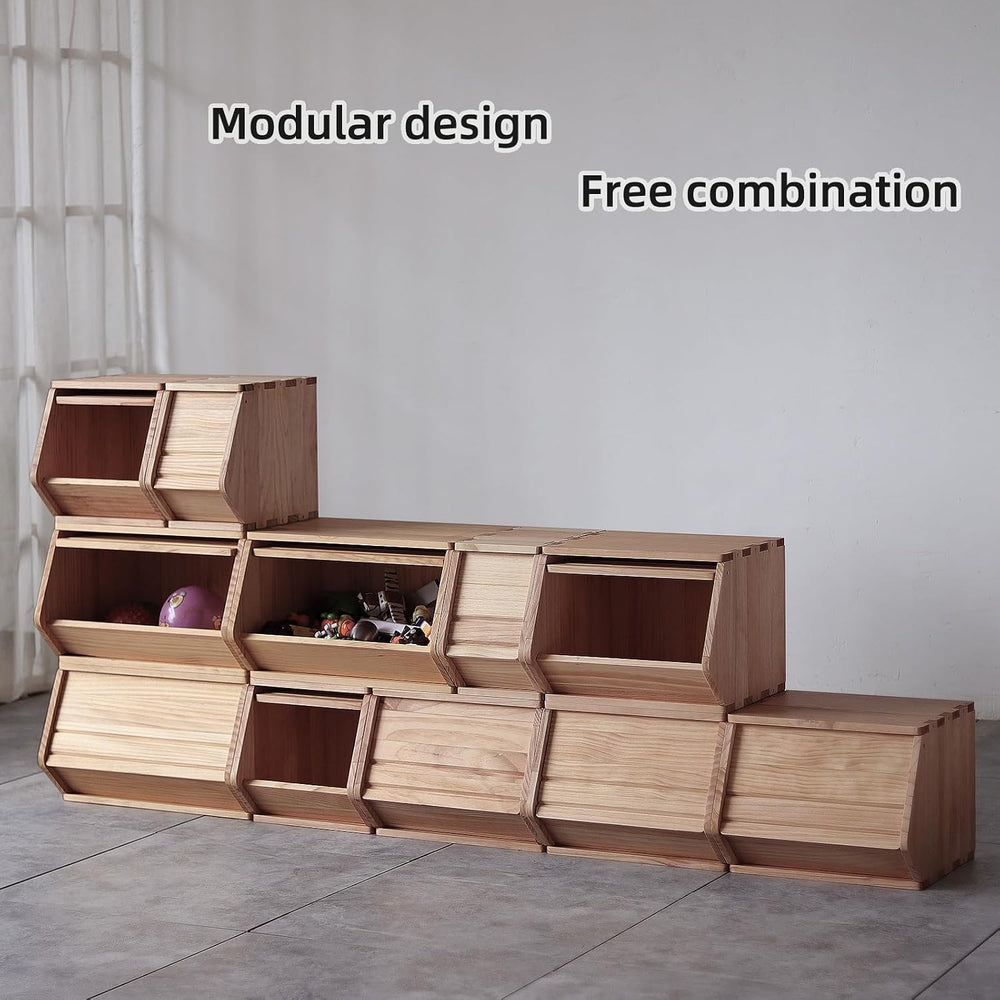 Stackable Solid Wood Storage Chests,Bins with Lids,Modular Wooden Multi-use B...