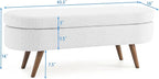 Ottoman Oval Storage Bench with Rubber Wood Legs,Linen Fabric Storage Footstool,for Bedroom, Entryway, Living Room, White(43.5"x16"x16")