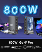 800W USB C Fast Charger Block, 10 Port USB Charging Station, GaN Ⅲ Pro Dual 140W PD PPS Port for Multiple Devices,Laptop Wall Charger Compatible with DELL, HP, MacBook Pro,iPhone 16,Galaxy S24