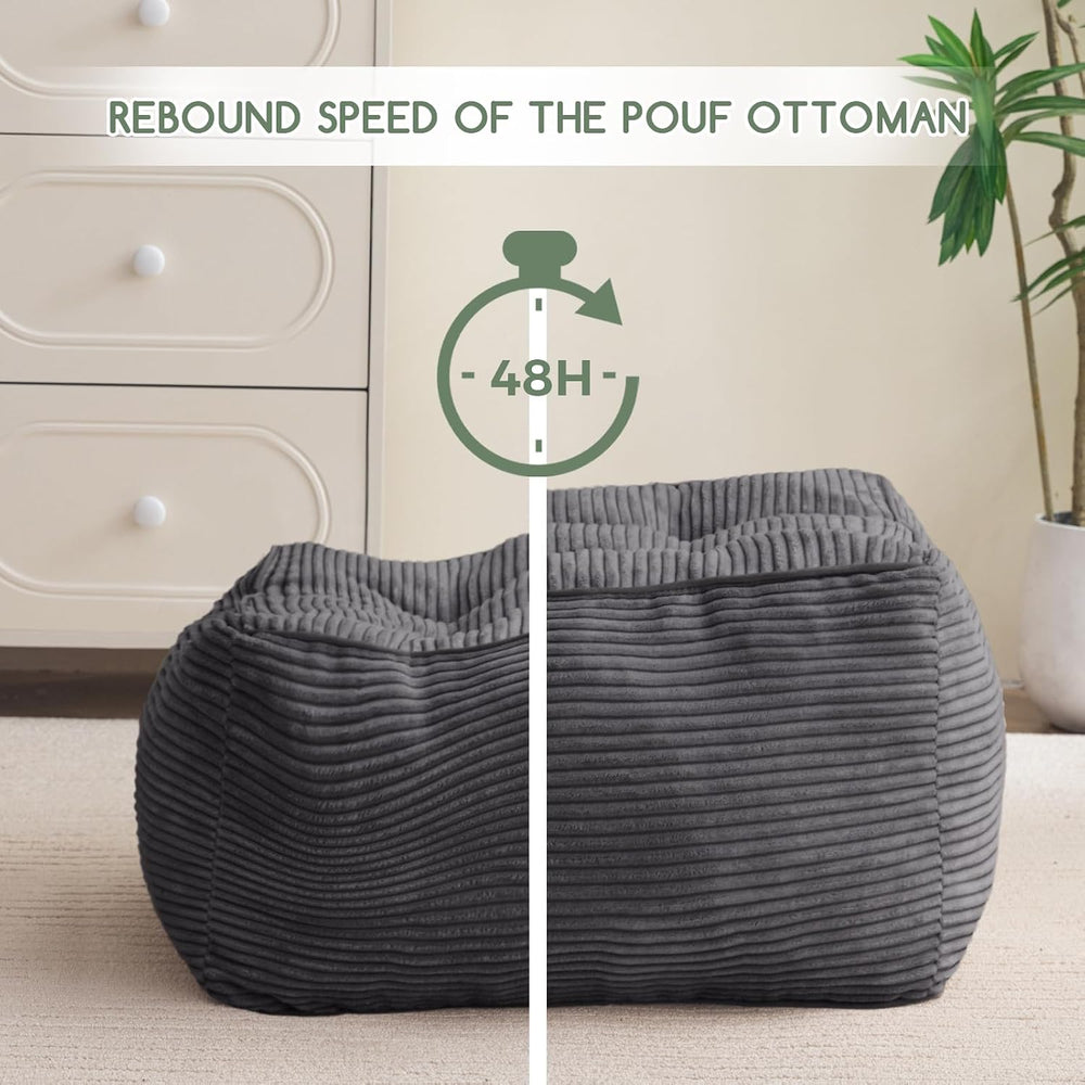 HIGOGOGO Square Stuffed Pouf Ottoman, Corduroy Poufs with Foam Chunk Filling,...
