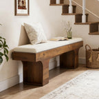 LITTLE TREE 55.2" Dining Bench with Linen Cushion, End of Bed Upholstered Bench, Farmhouse Entryway Bench for Hallway, Living Room, Bedroom, Kitchen