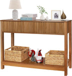Fluted Console Table with Storage, 48" Long Entryway Slim Sofa Table Behind Couch Entry Tables, Narrow Wood Hallway Modern Living Room Couch Foyer Entrance Tables Brown