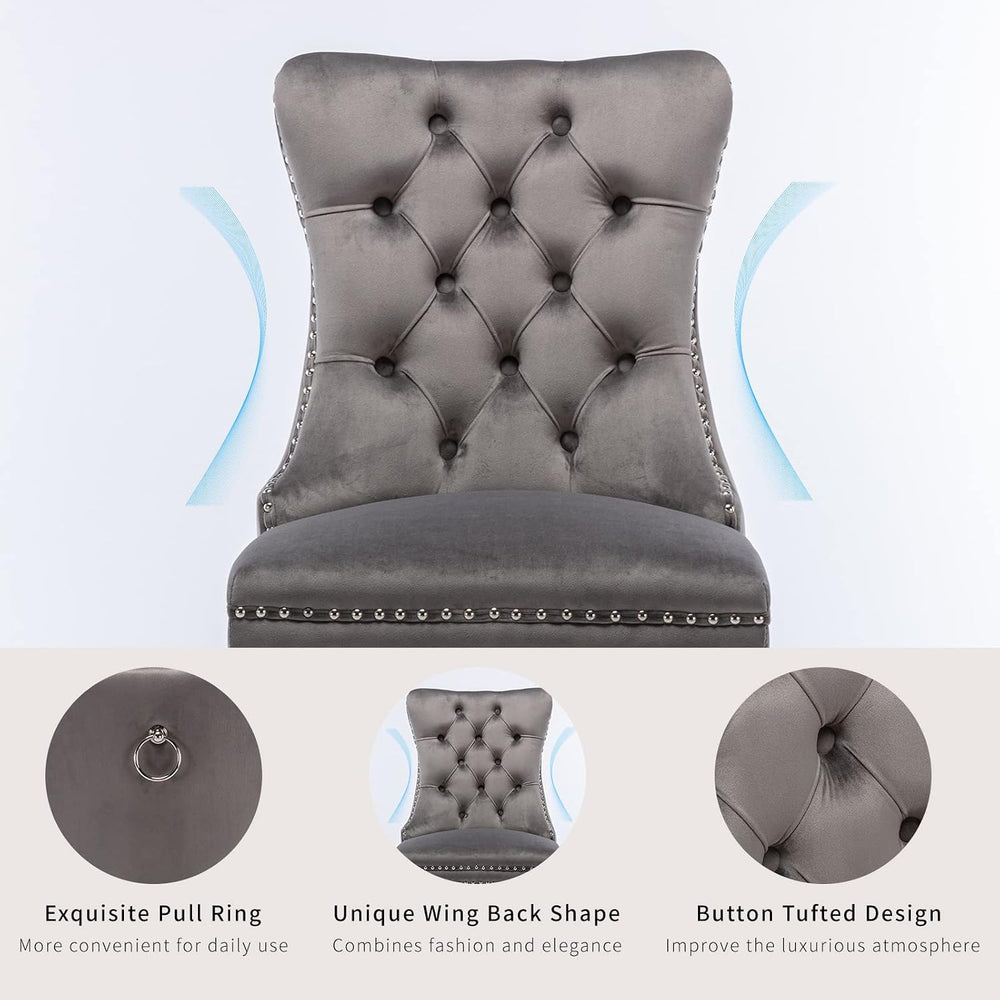 ODUSE-DAILY Gray Velvet Dining Chairs Set of 8, Kitchen & Dining Room Cha...