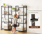 Casaottima Triple 4 Tier Bookshelf, Large Bookcase with 11 Open Display Shelves, Modern Industrial Book Shelves Book Case for Bedroom, Wide Standing Shelving Unit for Living Room Home Office, Black