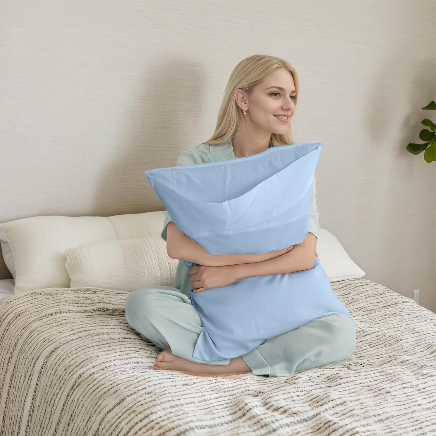 Pillow Cases King Size 2 Pack, Bamboo Rayon Cooling Pillowcases with Envelope Closure, Cool Breathable Pillow Case for Hot Sleepers & Night Sweats, 20x40 inches,Aqua Blue