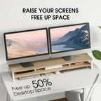 Fenge Dual Monitor Stand for Desk, 42.5in Large Monitor Riser for 2 Monitors, 2 Tier Computer Office Desk Top Shelf, Desktop Storage Stand for Laptop, PC, Computer, Printer