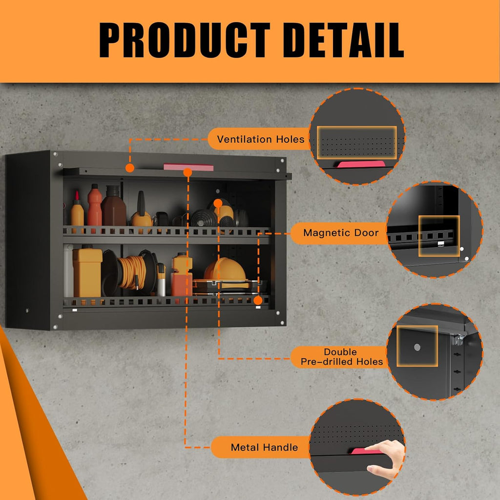 Garage Wall Cabinet,Up Flip Door Metal Wall Cabinet,Wall Mounted Metal Storage Cabinets with Doors and Adjustable Shelf for Garage,Utility Room and Basement