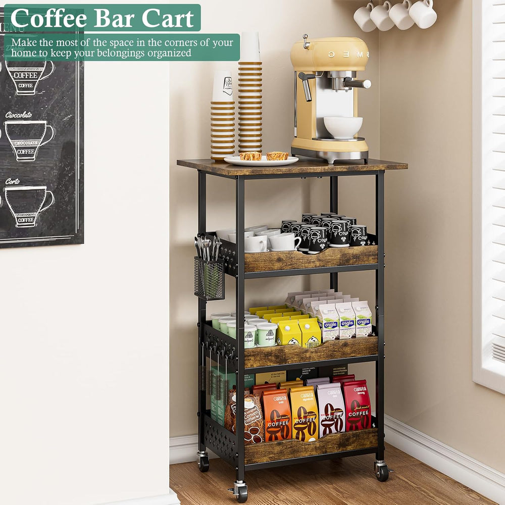 XYZLVSI Small Rolling Microwave Cart, 4 Tier Kitchen Storage Rack on Wheels |...