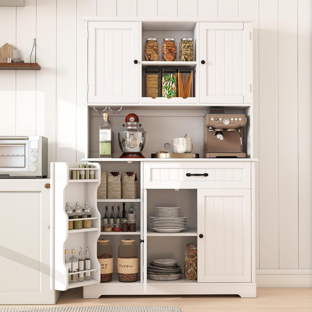 Gizoon Tall Kitchen Storage Cabinet with Door and Shelves White | Kitchen Pan...