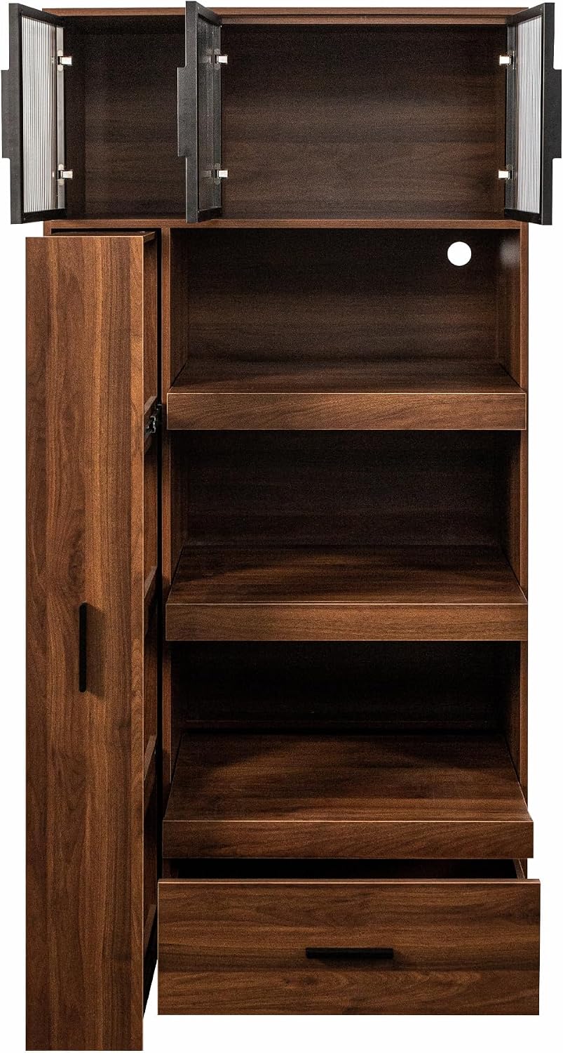 70.87" Tall Kitchen Pantry Cabinet with Pull-Out Shelves, 1 Drawer &...