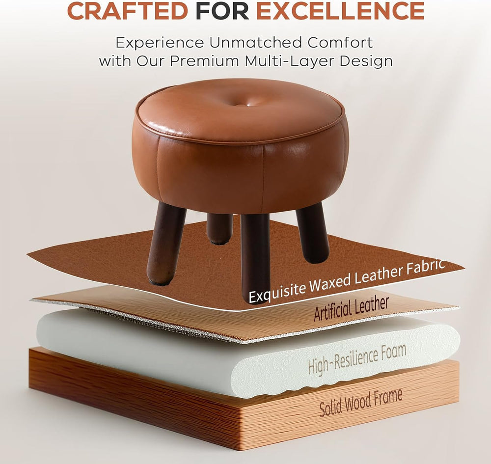 oakvivo Small Foot Stool, 13in Round Faux Leather Pouf Ottoman Foot Rest | Fo...