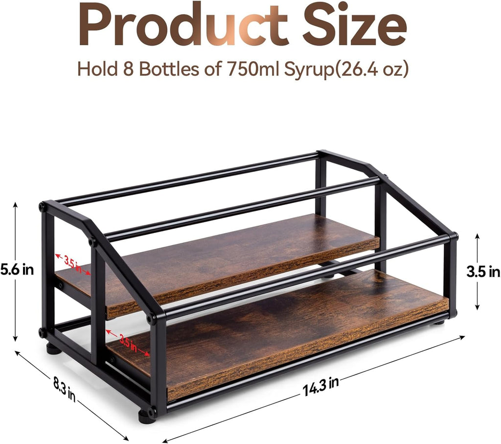 Coffee Syrup Organizer Rack, Liquor Bottle Display Shelf, 2 Tier 8 Syrup Bottles Holder Stand for Coffee Bar Kitchen Small Wine Rack for Family Storage for Syrup Wine Dressing