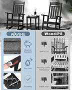 NAVINE Outdoor Rocking Chairs Set of 2, Oversized High Back Patio Rocking Chairs, All Weather Porch Rocking Chairs for Outside. Black