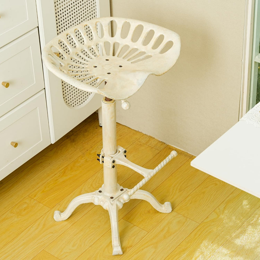 Sungmor Tractor Seat Bar Stools, Antique White Swivel Farmhouse Bar Chair