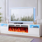 90” TV Stand with 50” WI-FI Electric Fireplace, Large Modern Media Entertainment Center with Storage Cabinet and 12 Colors LED Lights for TVs Up to 100",All White
