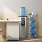 OYEAL Water Bottle Storage Holder 5 Gallon Drink Dispenser Stand with Table 3-Tier Heavy Duty Water Cooler Jug Rack Water Bottle Organizer for Kitchen, Office, Living Room, Rustic Grey