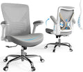 Ergonomic Office Chair-Computer PU Leather X-Shaped Desk Chair-Gaming Chair with Adjustable Flip-up Armrests Lumbar Support Mesh Executive Chair for Long Hours Office (Grey)