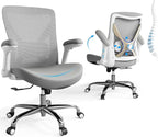 Ergonomic Office Chair-Computer PU Leather X-Shaped Desk Chair-Gaming Chair with Adjustable Flip-up Armrests Lumbar Support Mesh Executive Chair for Long Hours Office (Grey)