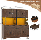 Unikito 71" Tall Kitchen Pantry Cabinet with Microwave Countertop, 63" Wide Pantry Storage Cabinet with Charging Station & LED Lights,Large Kitchen Hutch Cabinet with Drawers, Weathered Brown