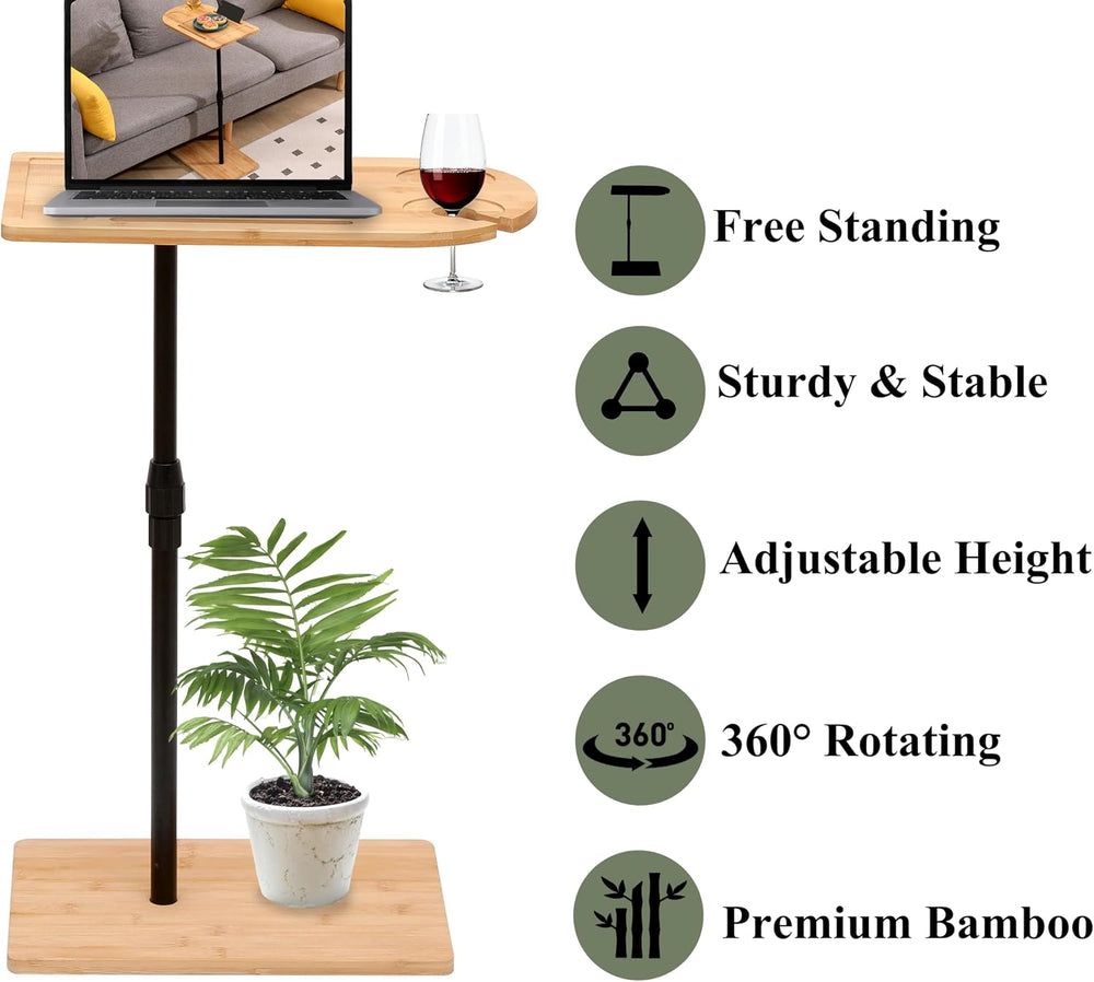 TV Tray Table C-Shaped Sofa Side Table with Slots, Adjustable Height & 36...