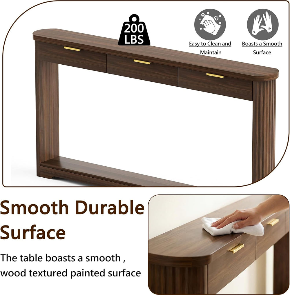 70'' Long Console Table with 3 Drawers, Fluted Entrytable Table with ...