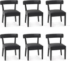 Modern Black Dining Chairs Set of 6, Faux Leather Upholstered Kitchen & Dining Room Chairs, Mid Century Modern Wooden Dining Chairs Oversized Sturdy Rounded Chairs Curved Back