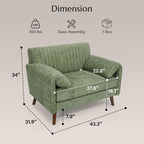Modern Oversized Accent Reading Chair for Living Room, 43", Chenille, Green | Piping Single Armchair with Quilting Backrest, Padded Arms, Wood Legs for Bedroom, Office, Reception Area