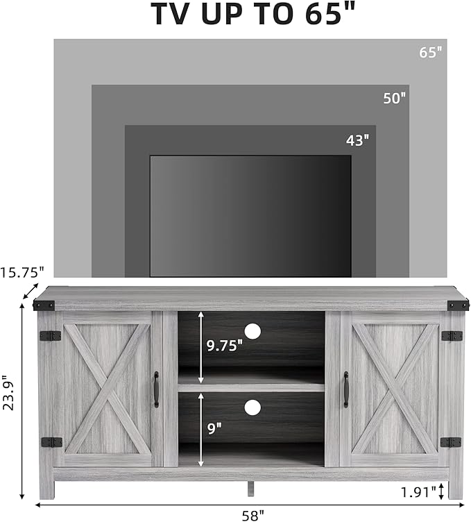 JUMMICO TV Stand, 65 Inch TV Farmhouse Entertainment Center with Double Barn Doors and Storage Cabinets, Console TV Table Media for Living Room, Bedroom (Grey)