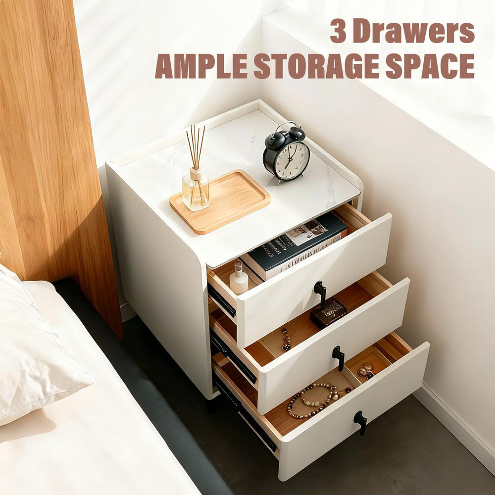 Lamberia Narrow Nightstand with 3 Drawers, Narrow Side Table, Small Bedside T...