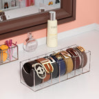 FEMELI Belt Organizer, Acrylic 7 Compartments Container Storage Holder, Clear Display Case for Closet Tie and Bow Tie
