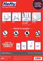 Hefty Shrink-Pak Starter Kit - 2 Large, 1 XL Cube, 1 Jumbo Vacuum Seal Storage Bag and Hand Pump – Space Saver Bags for Clothing, Pillows, Towels, or Blankets, 5 Pc Set