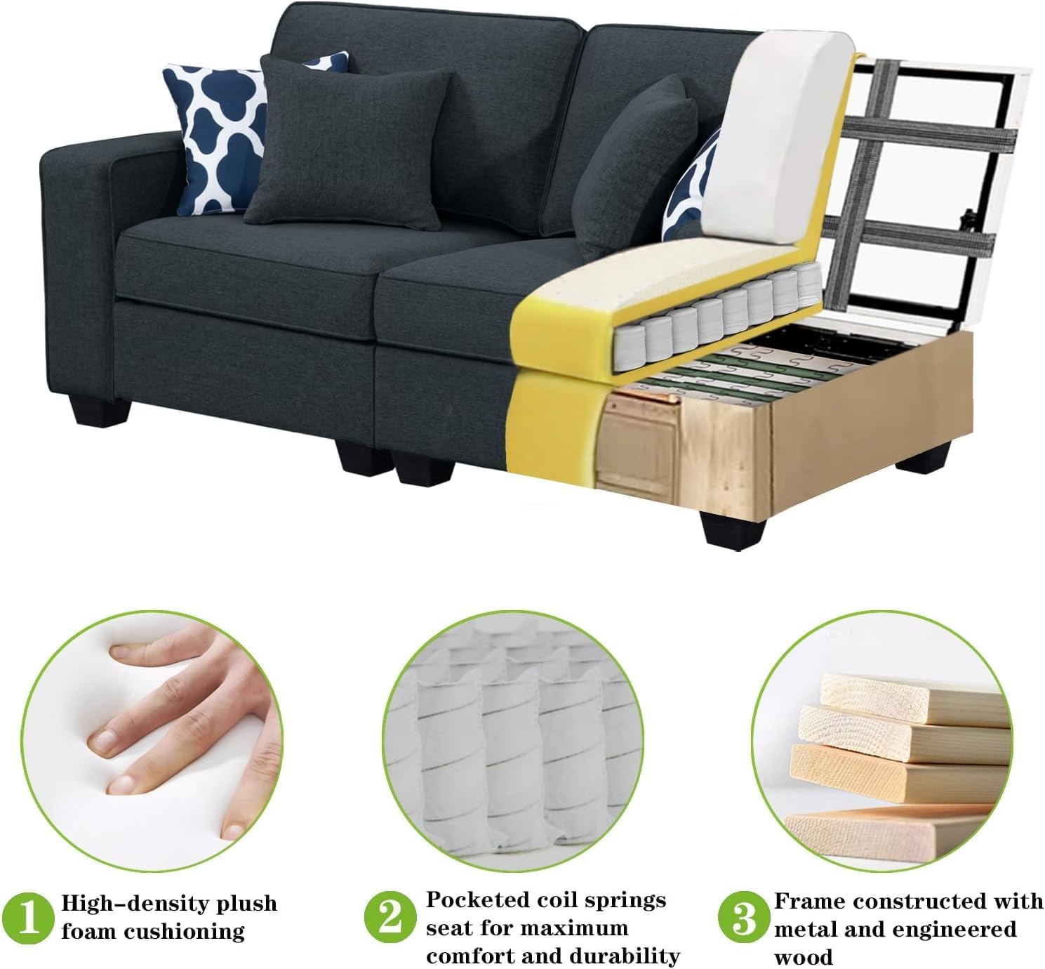 Legend Vansen Oversized Modular Sectional Sofa,U/L‑Shaped Reversible Couch with Ottoman,Deep Seat Plush Polyester Sectional for Living Room,5-Seater,Charcoal