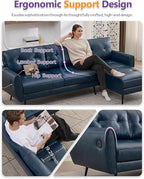 TYBOATLE 3 Seat L Shaped Leather Sectional Couches for Living Room, Faux Leather Couch w/USB & Type-C Charging Port, Small Sectional Sofa w/Deep-Seat Chaise (Blue)