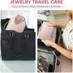 Jewelry Travel Case Organizer for Necklaces, Earrings, Rings, Bracelet, Watch, Soft Sided, Pink