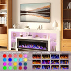 Lemberi 80 inch Fireplace tv Stand with 50 inch Fireplace Up to 90" TVs,LED Light Entertainment Center and Storage, Modern Wood Media TV Console for Living Room