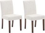 Upholstered Dining Chairs Set of 2, Modern Fabric Kitchen Side Chairs with Sturdy Wood Legs, Parsons Design, Comfortable Soft Linen for Dining Room, Restaurant, Cafe, Beige-Vertical Stripes