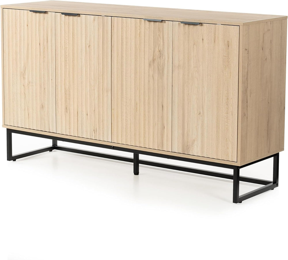 EYYTHUNG Storage Cabinet with 4 Doors, Fluted Sideboard Buffet Accent Cabinet...