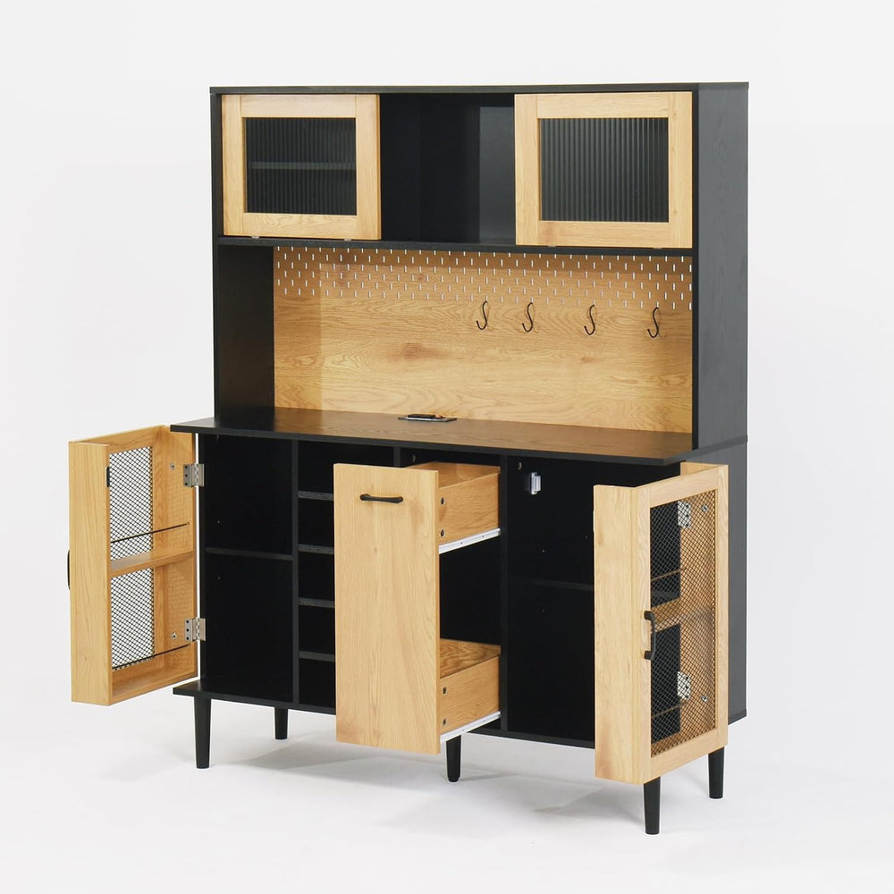 59" Freestanding Kitchen Sideboard, Buffet Sideboard with Wine Rack, Sto...