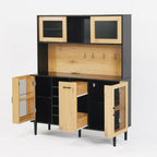 59" Freestanding Kitchen Sideboard, Buffet Sideboard with Wine Rack, Storage Doors and Electrical Outlets for Kitchen, Dining and Living Room, Black