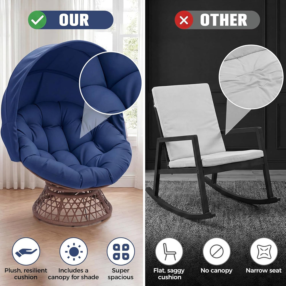 GTPLAYER Outdoor Wicker Egg Chair PE Rattan Chair with Cushion, Oversized Pat...