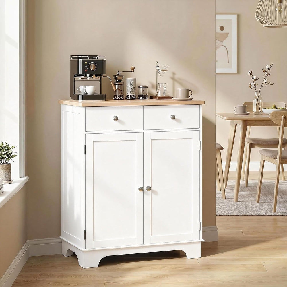 HOMCOM Sideboard Buffet Cabinet with Solid Wood Countertop, Modern Kitchen St...