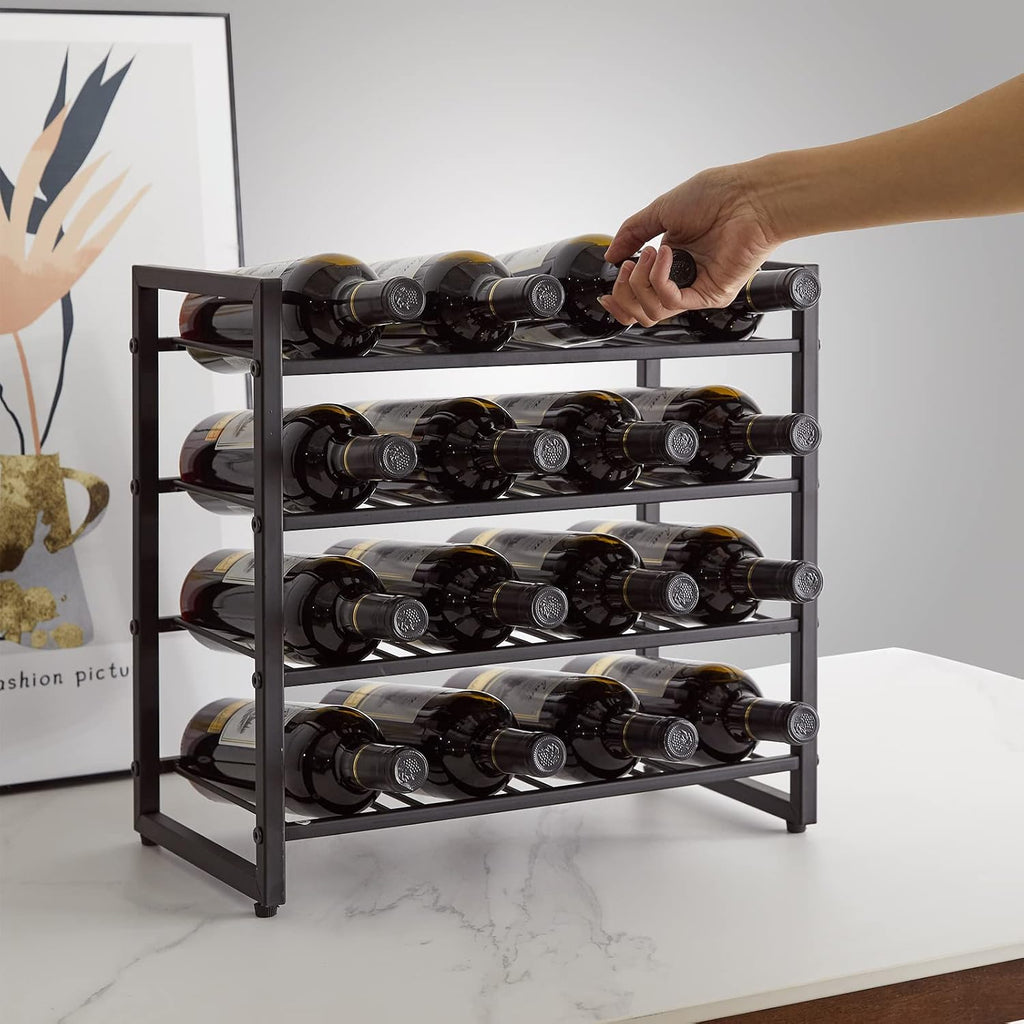 IBUYKE Metal Wine Racks Countertop,16 Bottles Wine Bottle Holder,TMJ903H | 4 Tiers Wine Rack Wine Rack Freestanding Wine Storage Cabinet for Home Kitchen Pantry Wine Cellar Bar