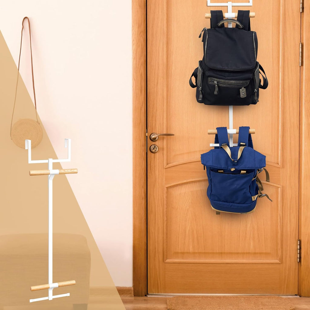 Over The Door Backpack Hanger, Backpack Hanger for Closet, Two Tiered Metal Storage Rack Backpacks Hooks, Heavy Duty Hook Storage for Schoolbag, Easy Installation(White,1)