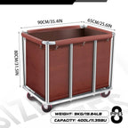 Commercial Laundry Cart with Wheels, 11.35 Bushel Large Laundry Tumbler with Removable Waterproof Canvas Lined Basket, Heavy Duty Stainless Steel Laundry Basket for Hotels and Hospitals