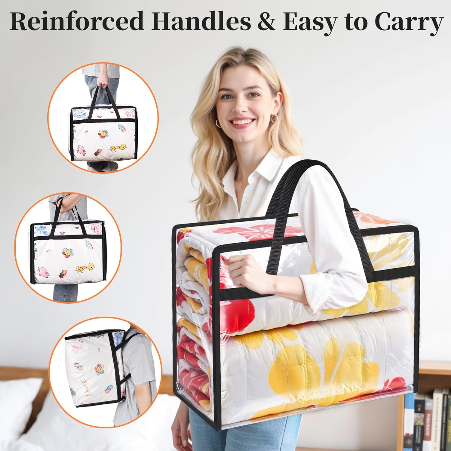 Clear Clothes Storage Bags, 8 Pack Closet Organizers and Under Bed Storage Containers, Foldable Moving Bags with Zippers for Comforter, Blanket, Bedding, Duvet, PVC Packing Bags 90L