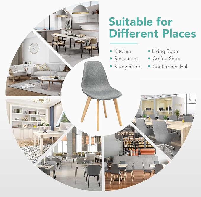 Giantex Set of 4 Kitchen Dining Chairs, Easily Assemble Modern Fabric Cushion...