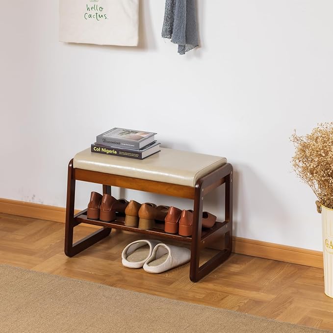 latifolia Solid Wood Bench, Entryway Shoe Bench with Cushion, Flip-Open Stora...
