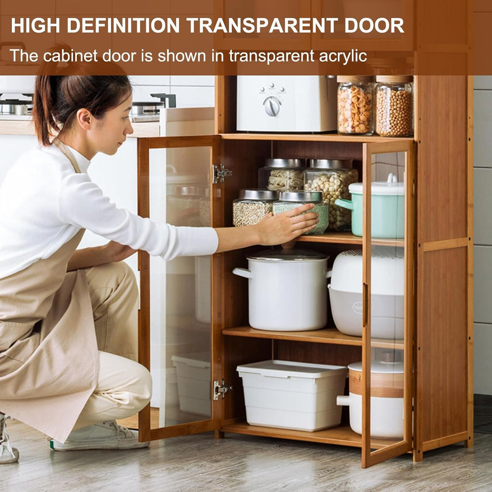 Modern Kitchen Pantry Storage Cabinet with Wine Rack and Microwave Stand Tall...