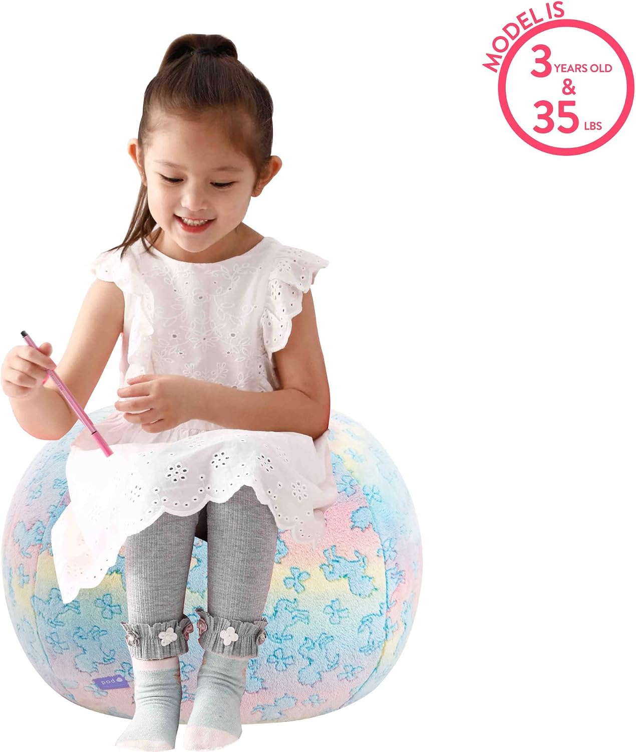 Idea Nuova Nickelodeon JoJo Siwa Embossed Faux Fur Round Bean Bag Chair for Kids,24"x24"x18"